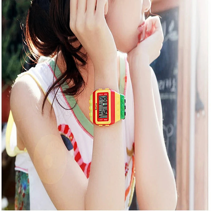 Digital LED Watches Unisex Colorful Constructor Watch Blocks Splice Sports Wristwatch For Children Xmas New Year Gifts