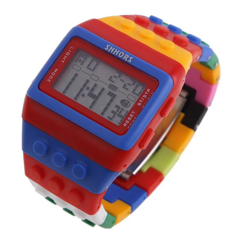 Digital LED Watches Unisex Colorful Constructor Watch Blocks Splice Sports Wristwatch For Children Xmas New Year Gifts