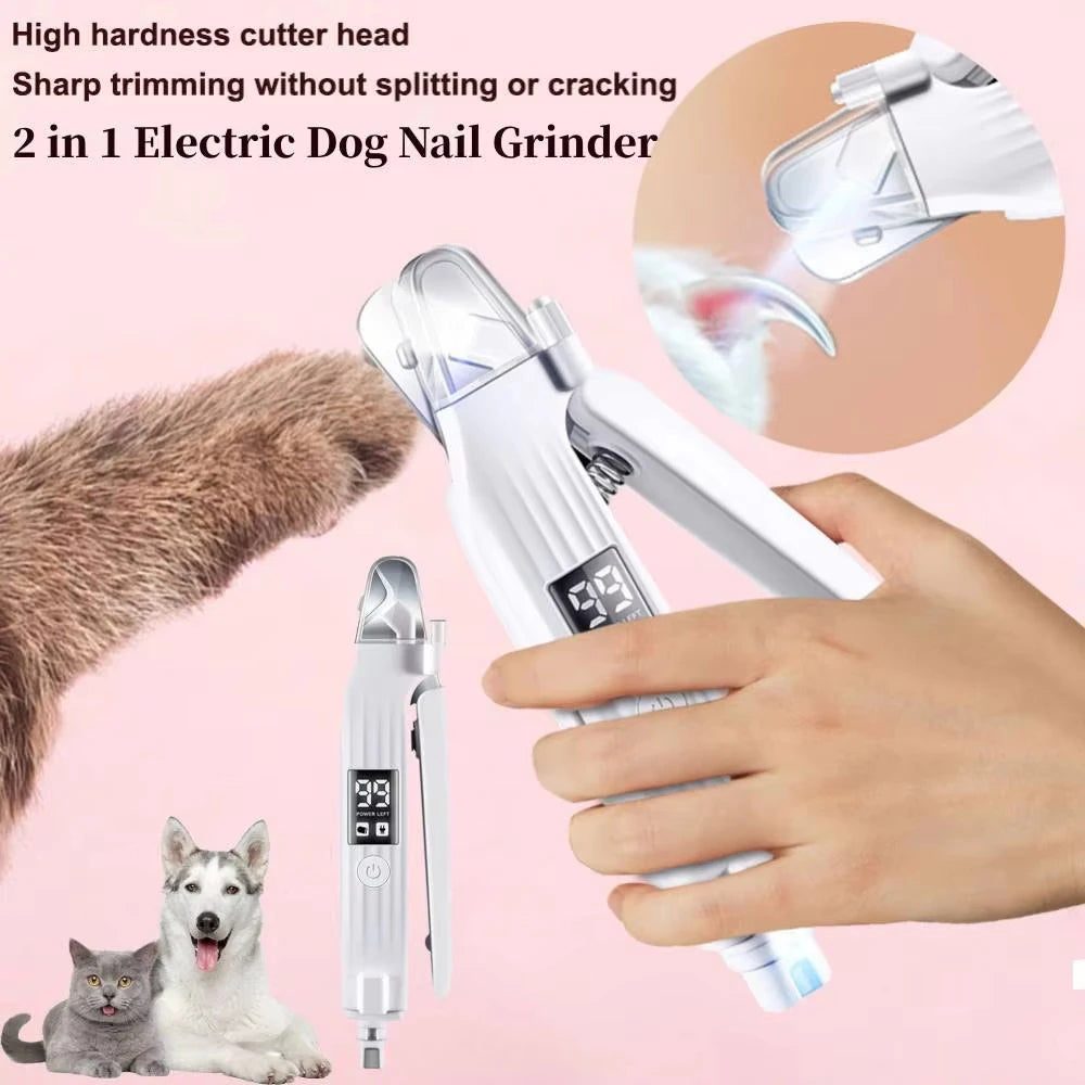 2-in-1 Electric Pet Nail Trimmer with LED Light – Grinder & Clipper for Dogs & Cats