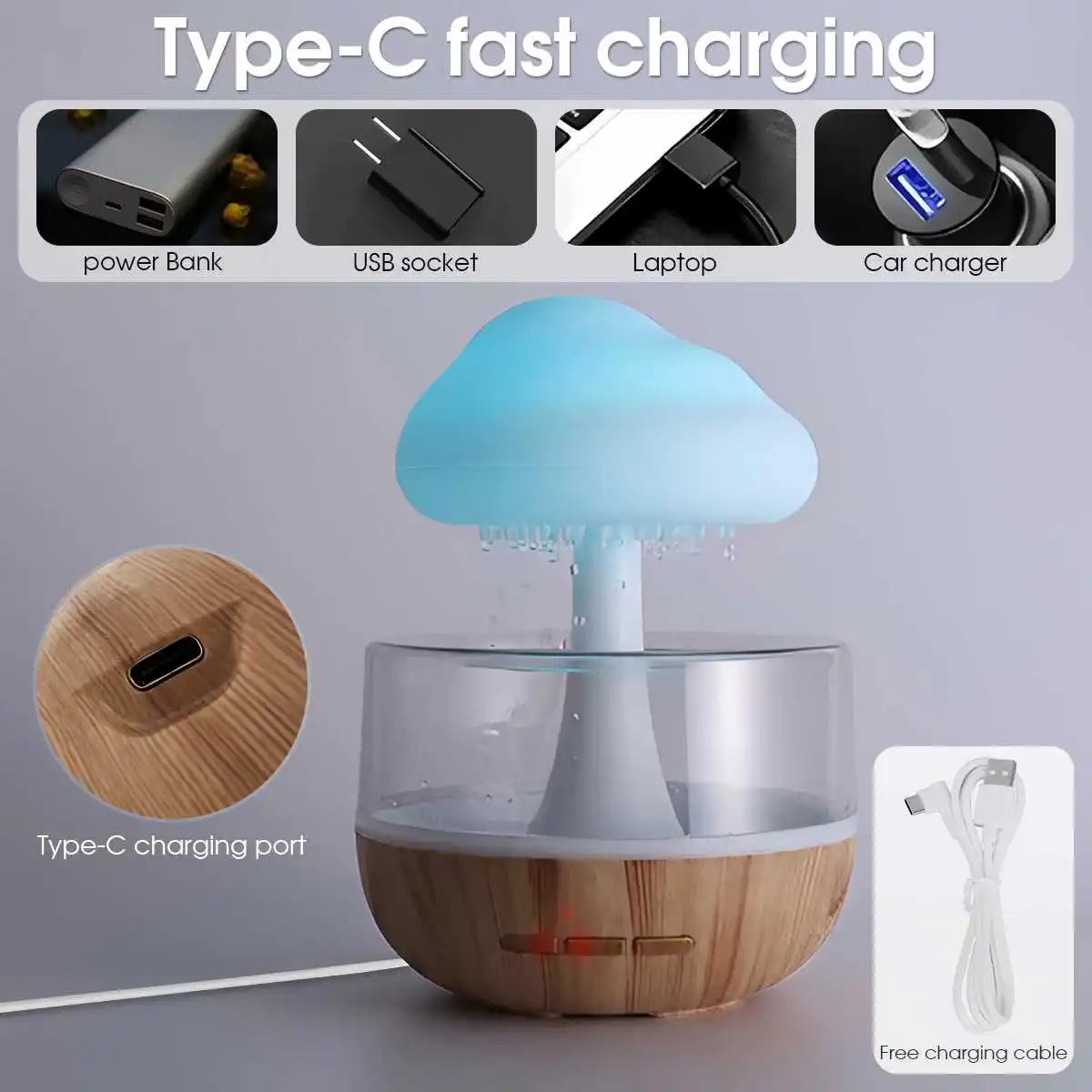 Rain Cloud Humidifier with Colorful Night Light