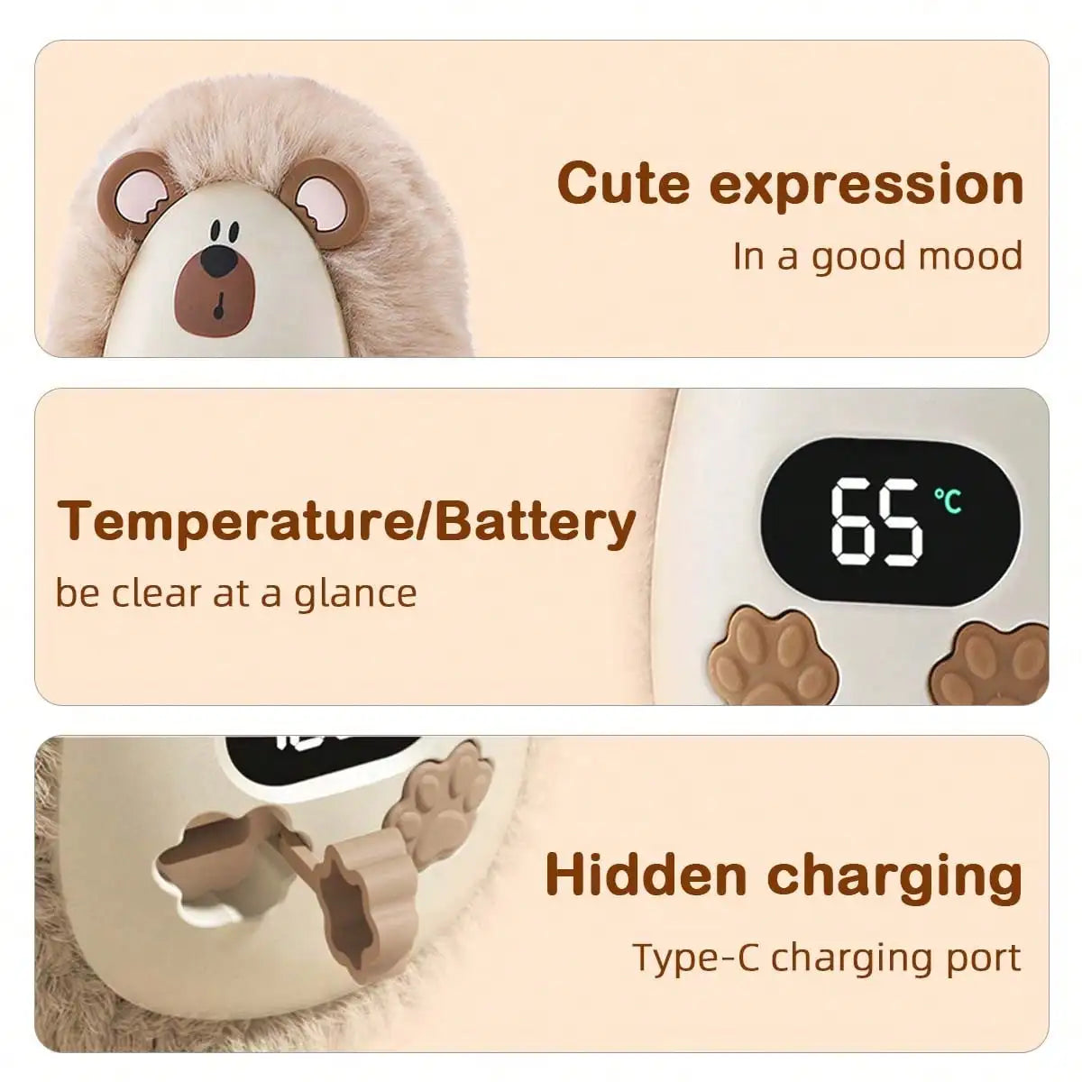 Rechargeable Hand Warmers – Soft Plush Portable Electric Pocket Heater with 3 Heat Settings