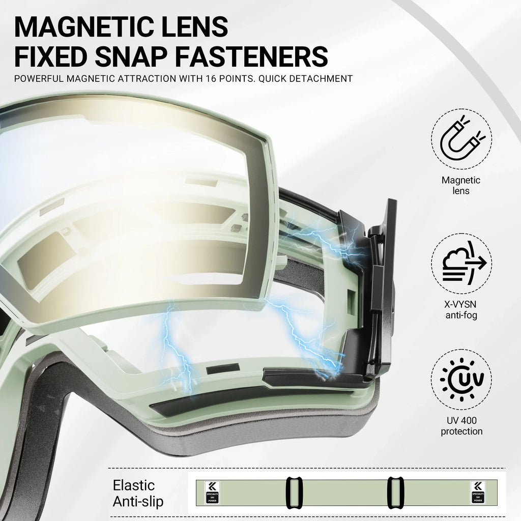 Photochromic Magnetic Ski Goggles – Anti-Fog UV400 Snow Goggles for Skiing & Snowboarding