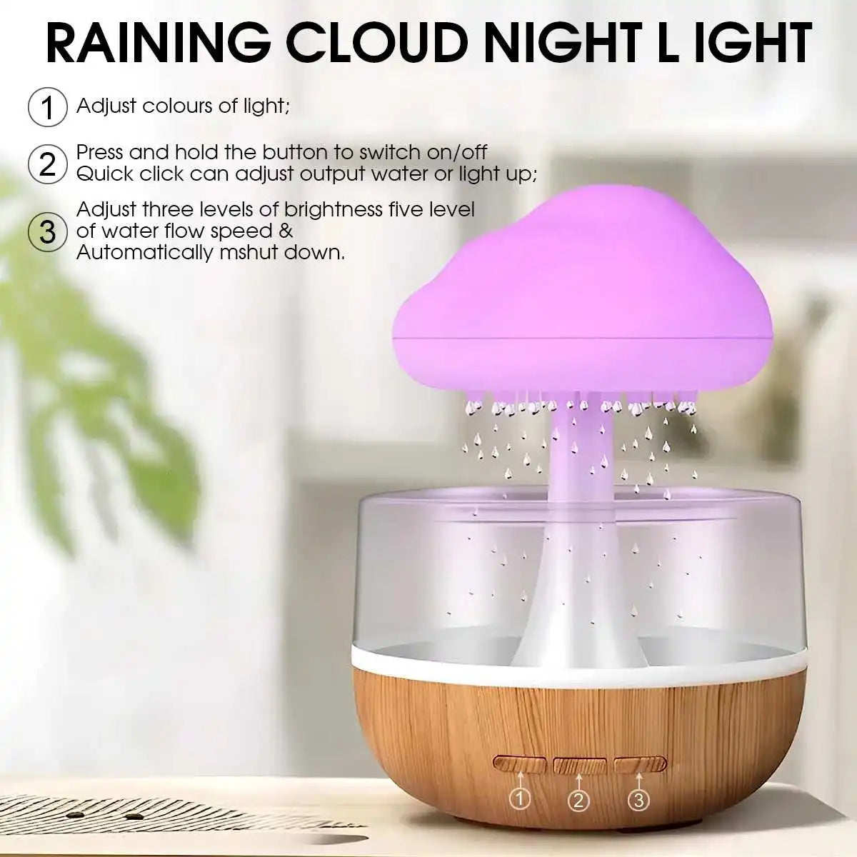 Rain Cloud Humidifier with Colorful Night Light
